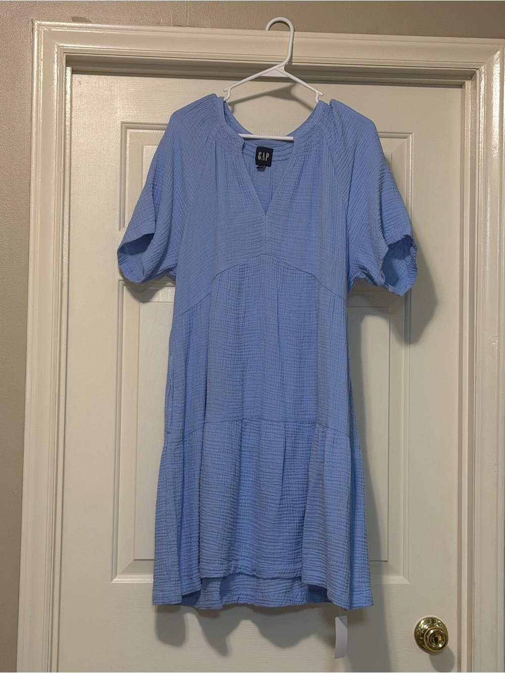 GAP Sky Blue Short Sleeve Tiered Mini Dress